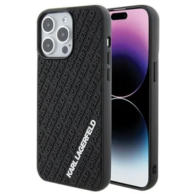 Karl Lagerfeld 3D gumijas daudzveidīgs logotips viedtālruņa apvalks iPhone 15 Pro Max - melns