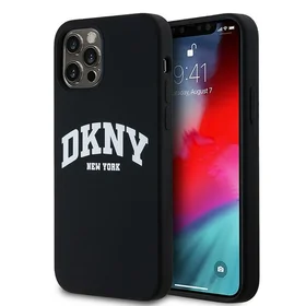 DKNY Šķidrs silikona balts drukāts logotips magnētiskais viedtālruņa apvalks iPhone 12/12 Pro - melns