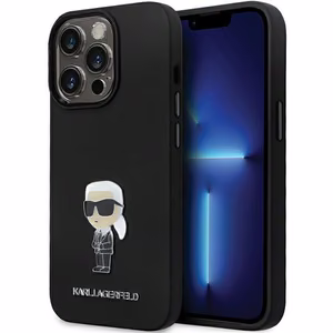 Karl Lagerfeld KLHCP14LSMHKNPK viedtālruņa apvalks iPhone 14 Pro - melns silikona Ikonik metāla piespraude