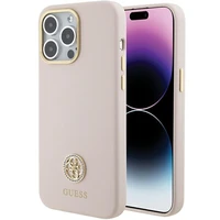 Guess Silikona Logo Strass 4G Viedtālruņa apvalks iPhone 15 Pro Max - Rozā