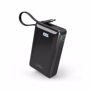 Внешний аккумулятор SBS 20000 mAh 20W со встроенным кабелем USB-C и цифровым дисплеем - чёрный