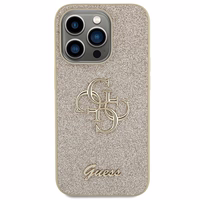 Guess Glitter Script Big 4G viedtālruņa apvalks iPhone 15 Pro – zeltains