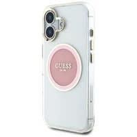 Guess IML Metal Colored Circle Classic Logo Magnētiskais viedtālruņa apvalks iPhone 16 - rozā