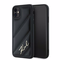 Karl Lagerfeld Diagonal Quilted Script apvalks viedtālrunim iPhone 11 / Xr - melns