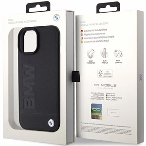 BMW Ādas Hot Stamp viedtālruņa apvalks iPhone 15 Plus - melns