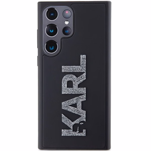 Karl Lagerfeld 3D Gumijas Mirdzošs Logotips viedtālruņa apvalks Samsung Galaxy S23 Ultra - melns