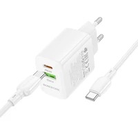 Borofone Lādētājs BN29 USB + Type C - QC 3.0 PD 30W ar Type C uz Type C kabeli balts