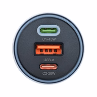 FORCELL F-ENERGY Alu automobiļa lādētājs 2 x Type C + USB A PD QC4.0 SFC 2.0 4,5A 65W pelēks