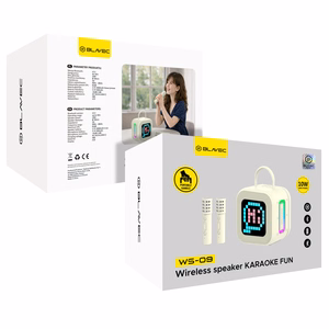 Blavec portatīvais Bluetooth skaļrunis WS-09 Karaoke Fun - 10W ar 2 mikrofoniem un displeju (WS09-2MBE) bēšs