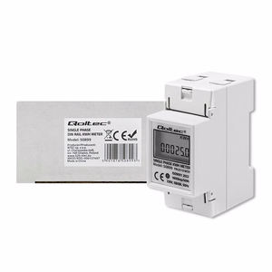 Qoltec 50899 – vienfāzes elektroniskais elektroenerģijas skaitītājs, 230 V, LCD, 2P, DIN sliede