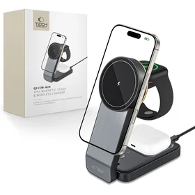 Tech-Protect QI15W-A28 MagSafe 3in1 indukcijas lādētājs ar statīvu viedtālrunim / Apple Watch / AirPods - melns