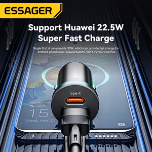 Automašīnas lādētājs Essager Rui Mini melns 30W (1xPD / 1xQC3.0)