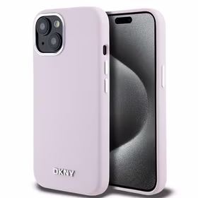 DKNY viedtālruņa apvalks iPhone 15 6,1" DKHMP15SSMCHLP rozā HC Magsafe silikons ar horizontālu metāla logotipu