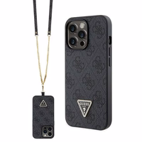 Guess GUHCP13LP4TDSCPK apvalks iPhone 13 Pro / 13 - melns krustenisks 4G metāla logotips