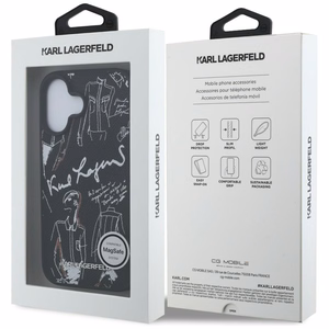Karl Lagerfeld Grained Pattern & Logo MagSafe Maciņš for iPhone 16 - melns