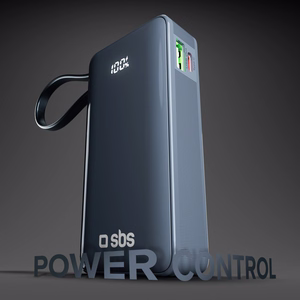 Внешний аккумулятор SBS 10000 mAh 20W со встроенным кабелем USB-C и цифровым дисплеем - тёмно-серый
