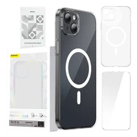 Viedtālruņa apvalks Baseus Magnētiskais Crystal Clear iPhone 13 (caurspīdīgs) ar aizsargstiklu un tīrīšanas komplektu
