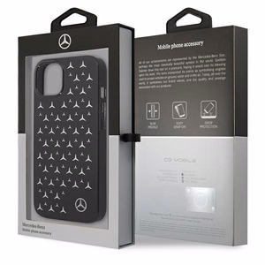 Mercedes viedtālruņa apvalks iPhone 13 mini ar sudraba zvaigžņu rakstu, melns