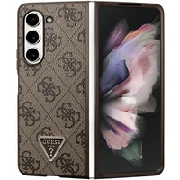 Guess ādas 4G trīsstūra Strass viedtālruņa apvalks Samsung Galaxy Z Fold 5 - brūns