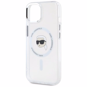 Karl Lagerfeld IML Metāla Karla Galvas Magnētiskais viedtālruņa apvalks iPhone 15 Plus balts