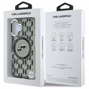 Karl Lagerfeld IML Monogram Karl & Choupette Head Magnētiskais viedtālruņa apvalks iPhone 16 - melns
