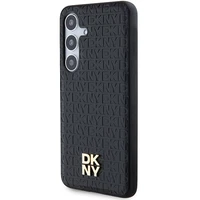 DKNY Ādas raksts metāla logotips MagSafe apvalks viedtālrunim Samsung Galaxy S24 - melns