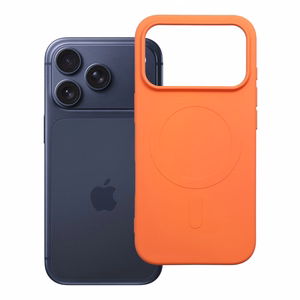 Silikona Mag Cover maciņš modelim iPhone 17 Pro / 18 Pro, saderīgs ar MagSafe ar lielu kameras izgriezumu – oranžs