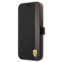 Ferrari FESAXFLBKP13SBK iPhone 13 mini 5.4" melns/melns grāmatas tipa apvalks On Track Carbon Stripe