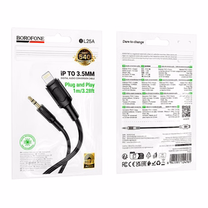 Borofone AUX kabelis BL25 Nice - Lightning uz jack 3,5mm - 1 metrs melns