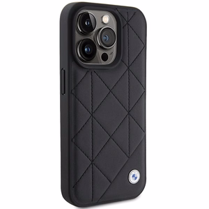 BMW ādas stepēts viedtālruņa apvalks iPhone 15 Pro Max - melns