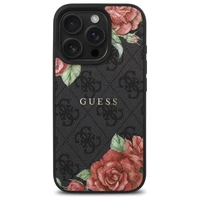 Guess GUHMP16LP4ROPEMCK iPhone 16 Pro 6.3" melns/melns cietais apvalks 4G Ziedu Druka Magnētiskais