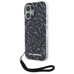 Karl Lagerfeld Zebra Pattern & Cord viedtālruņa apvalks iPhone 16 Plus - violets