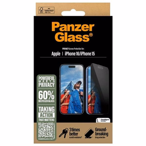 PanzerGlass privātuma aizsargstikls iPhone 16 6.1" īpaši plats P2861