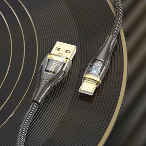 Kabelis USB A uz USB C Hoco 2,4A 1,2 m U121 melns caurspīdīgs