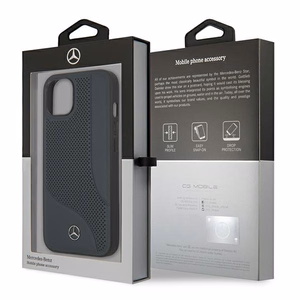 Mercedes ādas perforētās zonas viedtālruņa apvalks iPhone 13 mini – tumši zils