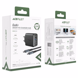 Acefast 2in1 lādētājs GaN 65W USB Type C / USB, HDMI adapteris 4K 60Hz (komplekts ar kabeli) melns (A17 melns)