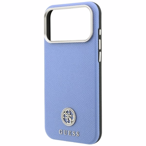 Guess Grained Round Strass Logo MagSafe vāciņš iPhone 18 Pro Max / 17 Pro Max – zils
