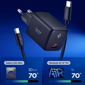 SPIGEN EE451EU ESSENTIAL 1-PORT NETWORK CHARGER 45W + TYPE-C CABLE melns