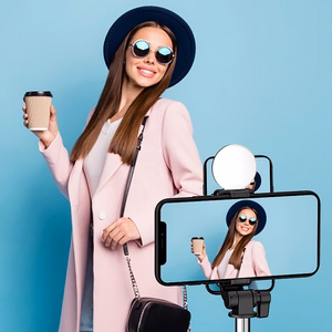 Selfiju nūja WR1YXS teleskopisks statīvs 0.71m ar apaļu lampu - melna
