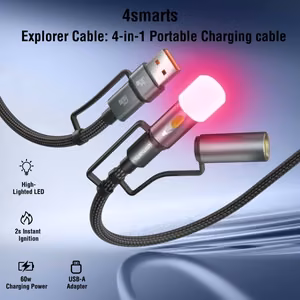 4in1 USB-C kabeļu komplekts Explorer 60W 1m melns