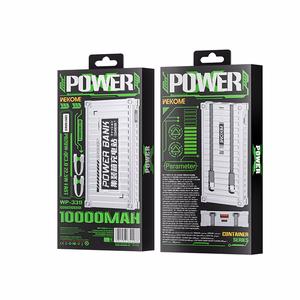 WEKOME WP-339 Container Series ārējais akumulators, 10000 mAh, PD 20 W + QC 22,5 W, ar iebūvētiem USB-C un Lightning kabeļiem, sudraba krāsā