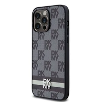 DKNY Ādas rūtainais mono raksts un drukātās svītras viedtālruņa apvalks iPhone 14 Pro Max - melns