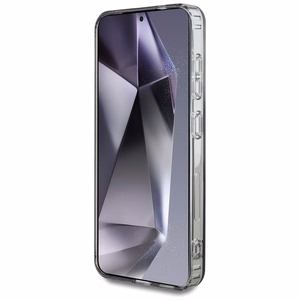 Guess mirdzošs apļa klasiskā logotipa magnētiskais viedtālruņa apvalks Samsung Galaxy S25 melns