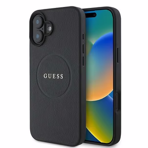Viedtālruņa apvalks Guess Grūdēts zelta gredzens MagSafe iPhone 16 Plus - melns