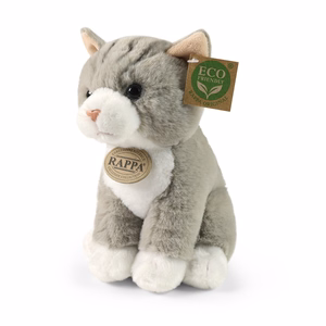 Rappa Soft Collection videi draudzīga reālistiska plīša rotaļlieta – sēdošs pelēks kaķis, 23 cm