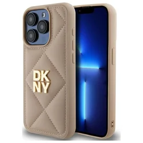 DKNY Quilted Stack Logo viedtālruņa apvalks iPhone 15 Pro Max - bēšs