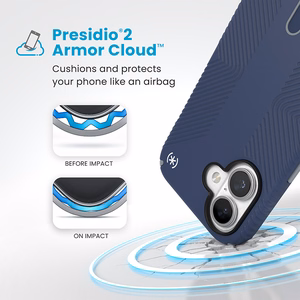 Speck Presidio2 Grip vāciņš ar MagSafe un ClickLock iPhone 16 tālrunim, Coastal Blue/Dust Grey