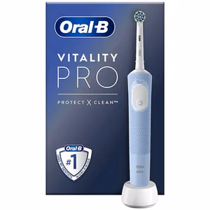 Oral-B Vitality Pro – uzlādējama elektriskā zobu birste, 1 uzgalis, 3 tīrīšanas režīmi, zils