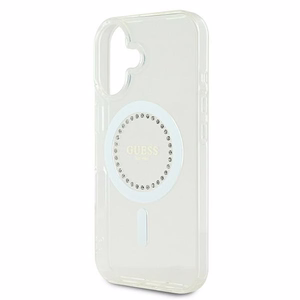 Guess IML Rhinestones magnētiskais viedtālruņa apvalks iPhone 16 Plus - balts