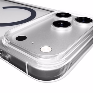 Puro Lite Mag TPU+PC viedtālruņa apvalks saderīgs ar MagSafe iPhone 17 Pro - caurspīdīgs ar zilu gredzenu
